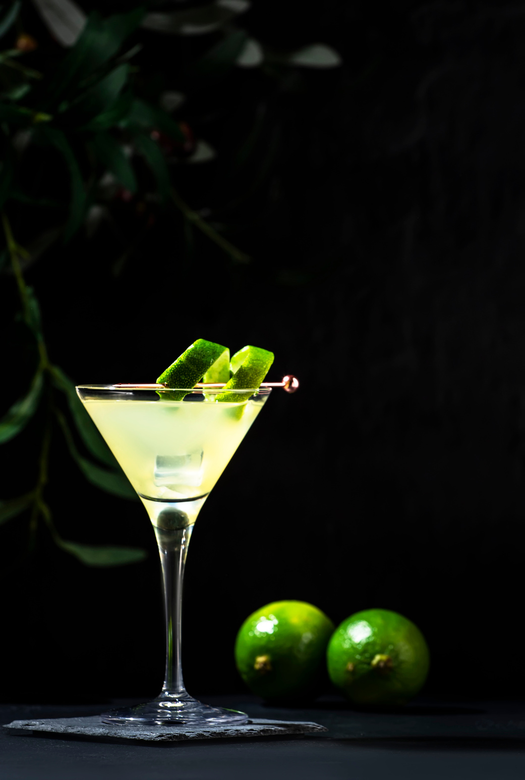 Gimlet alcoholic cocktail with dry gin, liqueur, lime juice and